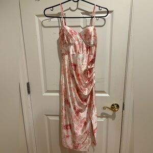 Pink Floral Satin Dress
